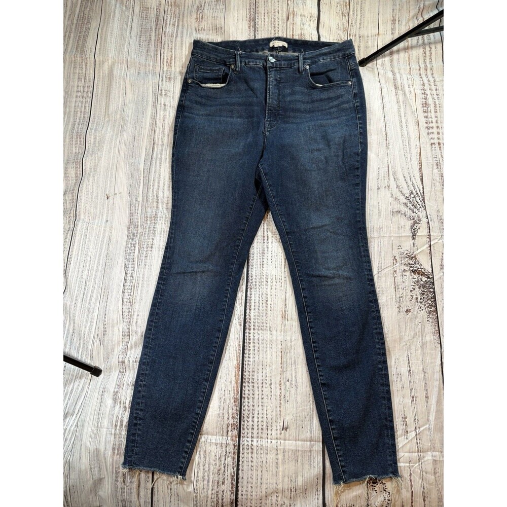 Good American Good Legs Skinny Jeans Sz 16 (32x29) High Rise Stretch Raw Hem